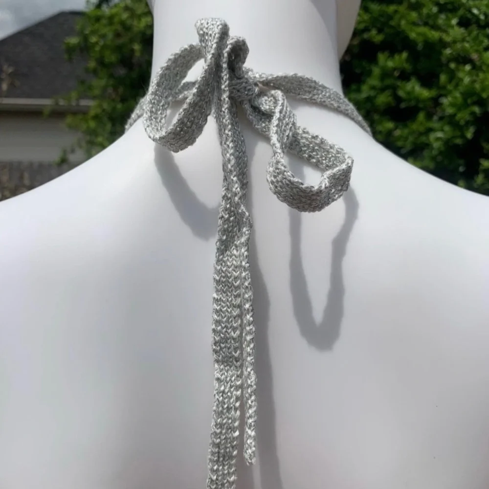 💋NWT Lovers + friends silver metallic halter bikini swim top - Picture 9 of 13